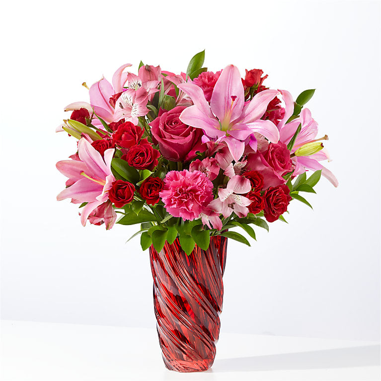 Berry in Love Bouquet with Red Swirl Vase